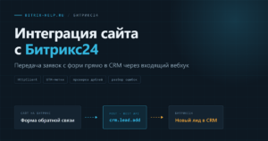 Схема интеграции сайта на Битрикс с CRM Битрикс24: форма обратной связи отправляет данные методом crm.lead.add и в CRM создаётся новый лид