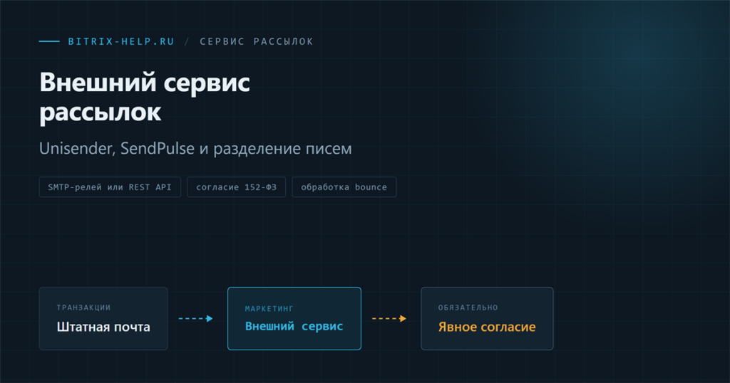 Схема подключения внешнего сервиса email-рассылок к 1С-Битрикс