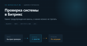 Результаты проверки системы в Битрикс: список пунктов с отметками об успехе, предупреждениях и ошибках
