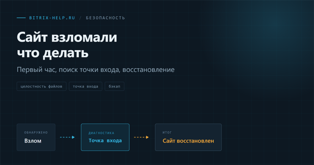 План действий при взломе сайта Битрикс: остановить распространение, найти точку входа, восстановить